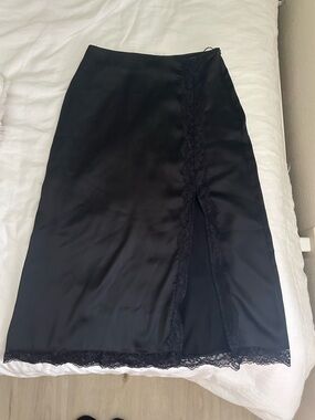 Black Satin Slip with Lace Trim